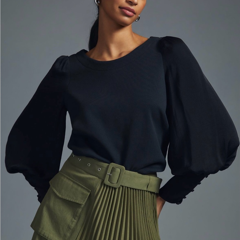 Elegant Black Puff Sleeve Top